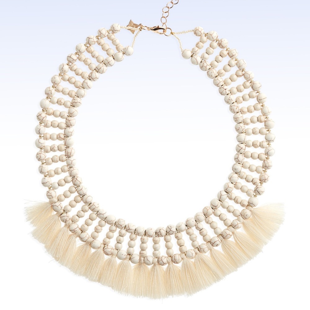 PANACEA Gold-Tone Howlite Stone Beaded & Tassel Collar Necklace